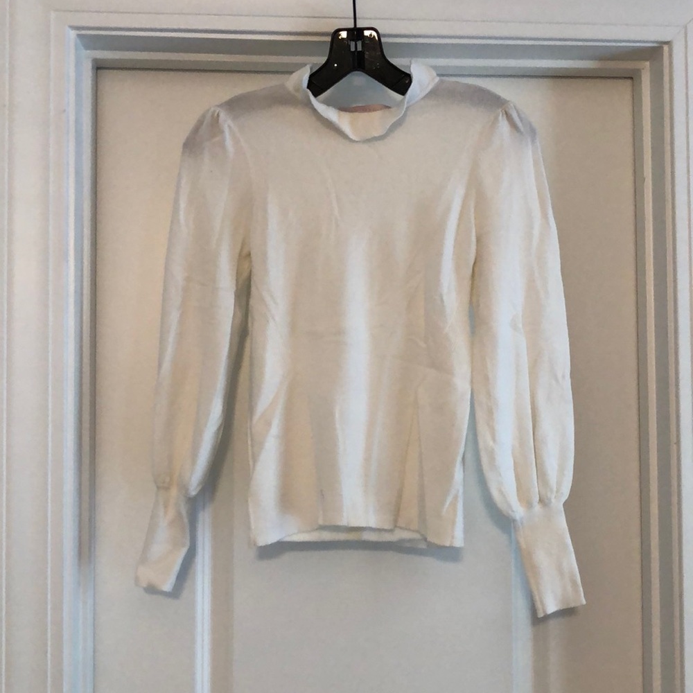 Gal Meets Glam Off White Ruffle High Neck Balloon Sleeve Sweater sz XXS